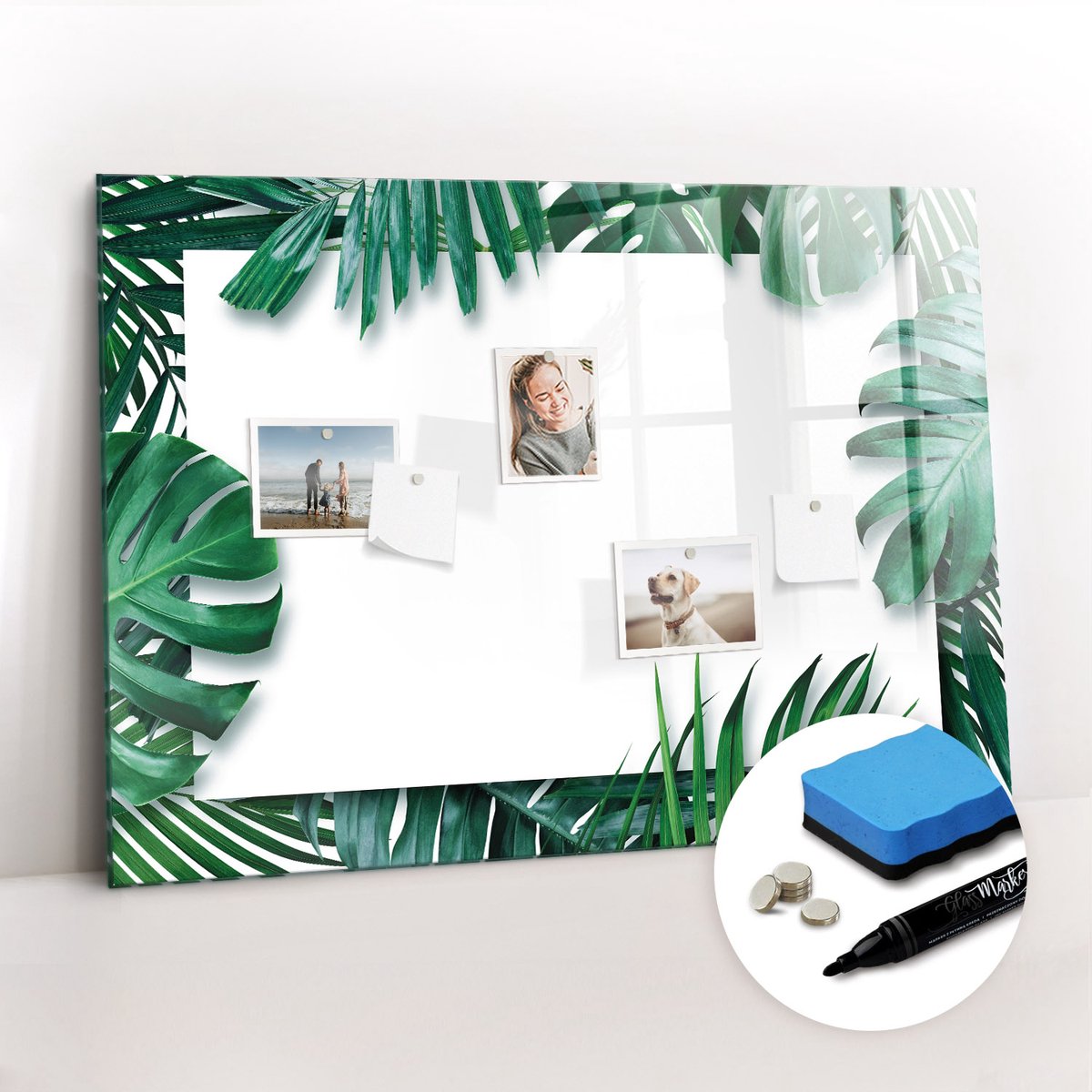 Tulup Whitebord - Tropische monstera-bladeren - 100 x 70 cm - Groente Memo Magneetbord - Gratis 5 Sterke Magneten + Whiteboard Marker & Wisser - Design Memobord - Magnetic Board - Inspiratiebord Kantoor