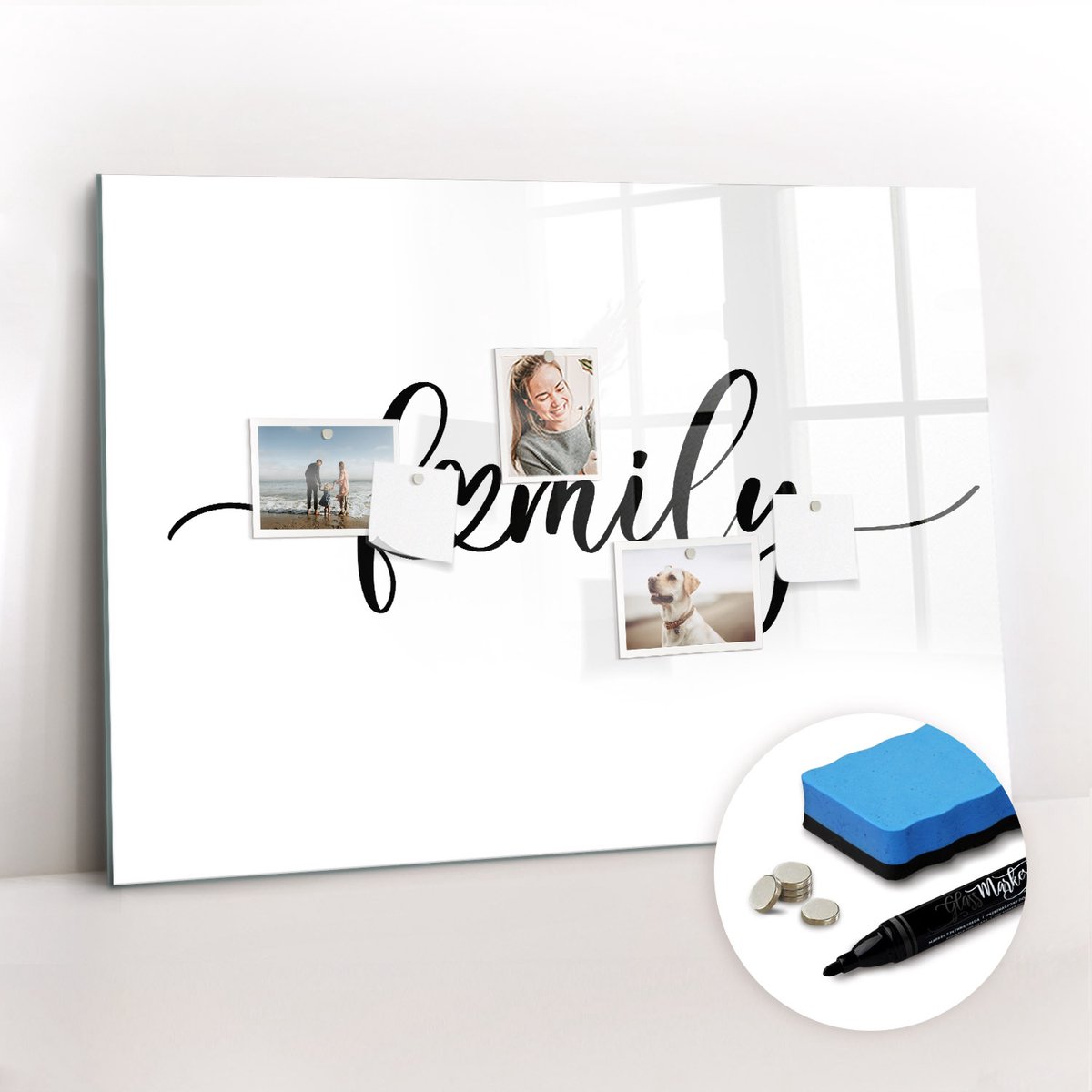 Tulup Whitebord - De inscriptiefamilie - 100 x 70 cm - Zwart-wit Magneetbord Rechthoekig - Gratis 5 Sterke Magneten + Whiteboard Marker & Wisser - Interieur Accessoires Kantoor - Memobord Keuken - Productiviteit Tools
