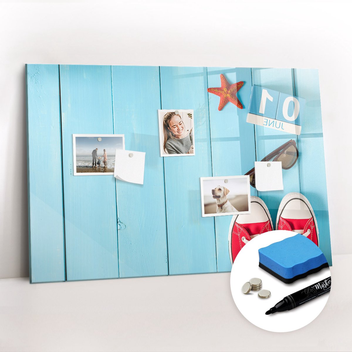 Tulup Whitebord - De eerste dag van de zomer - 90 x 60 cm - Blauw Memobord Keuken - Gratis 5 Sterke Magneten + Whiteboard Marker & Wisser - Interieur Accessoires Kantoor - Magnetisch Bord - Ideeënbord Thuiswerkplek