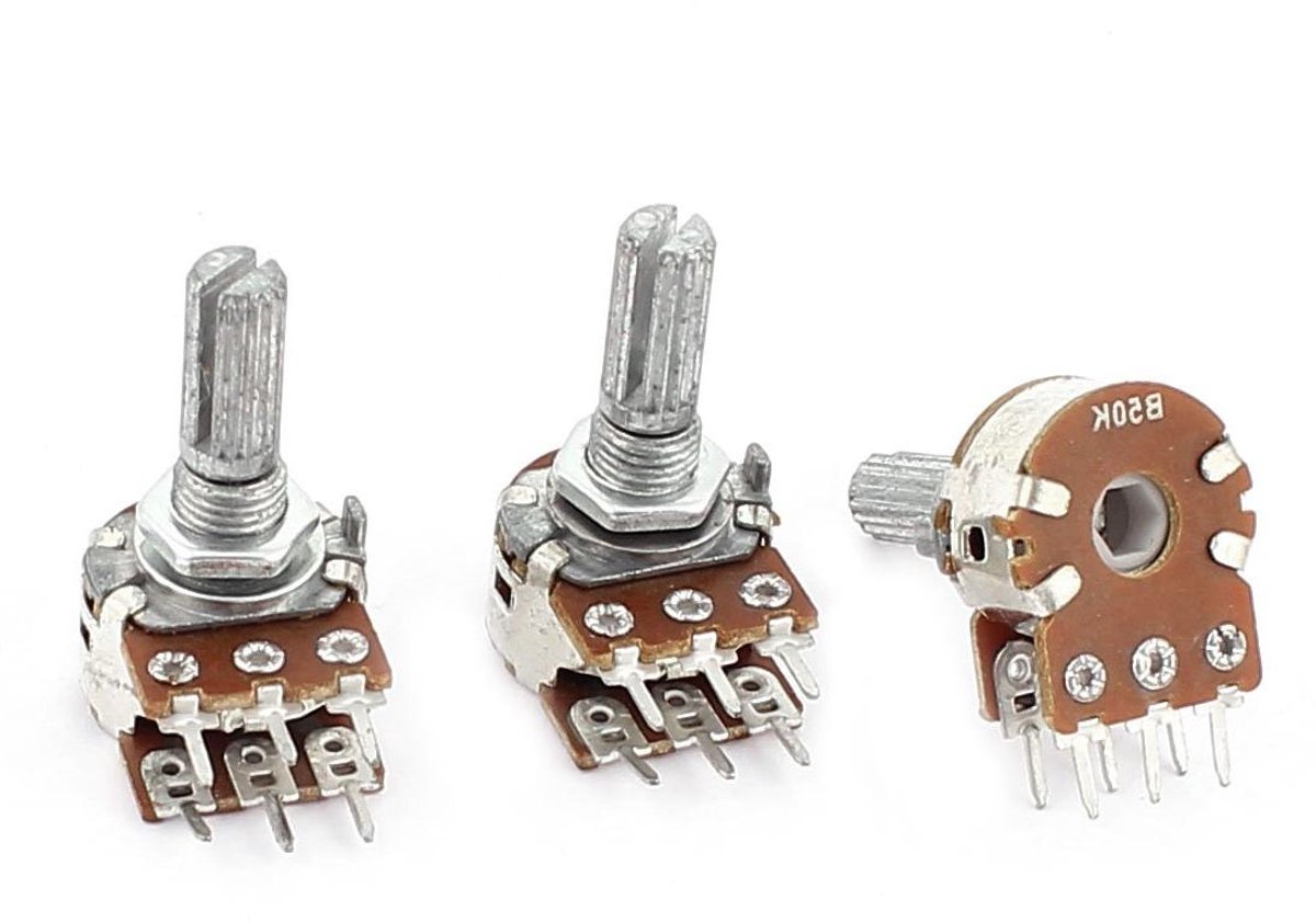 Verstelbare Potentiometers - Variabele Weerstanden - Elektronische Circuits - Dubbele Lineaire As - 3 Stuks 50K Ohm - Zilverkleurig