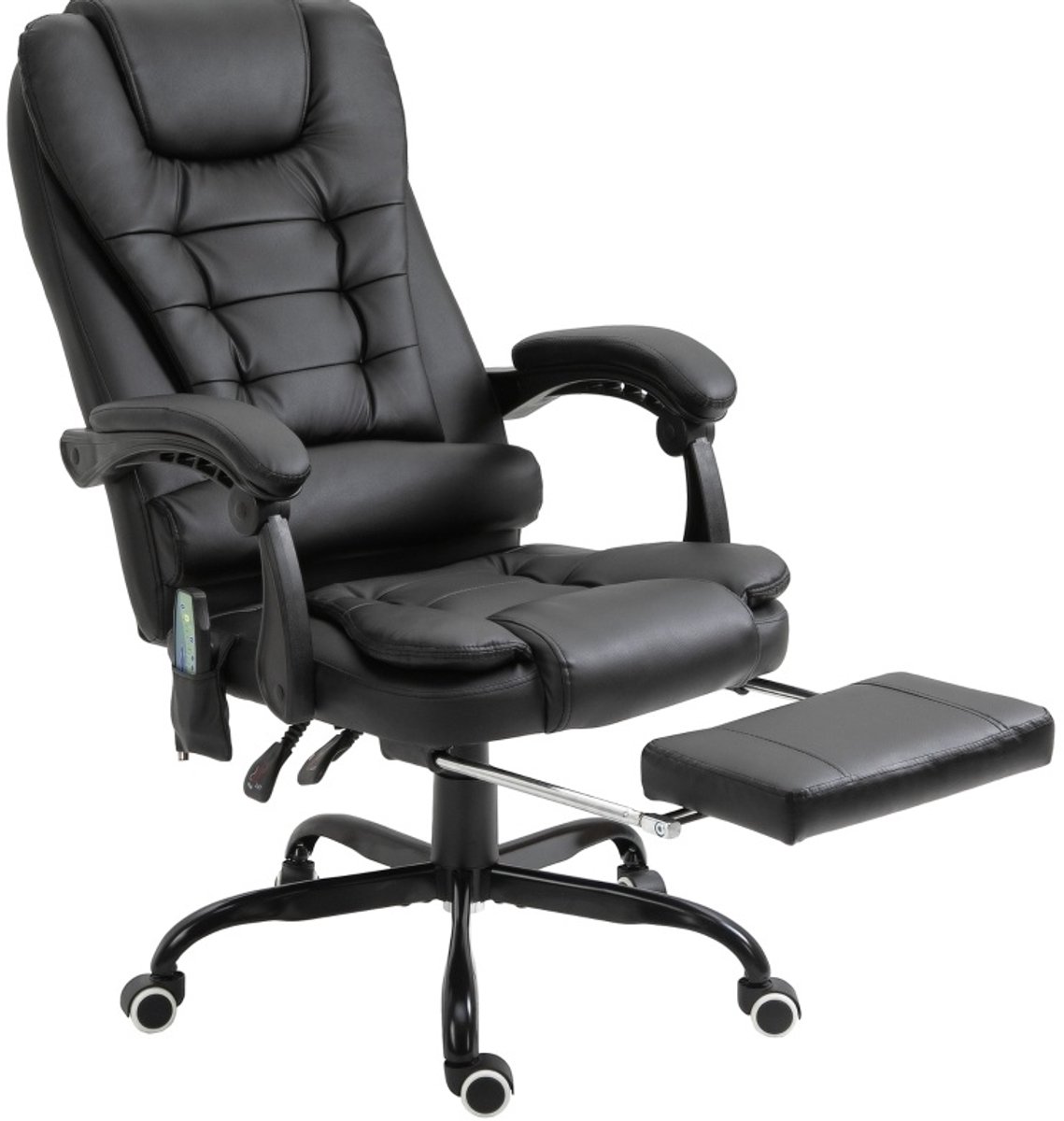 MEUNIQ bureaustoel met massagefunctie, 7 massagepunten, hoogteverstelbaar, verstelbare rugleuning 90°-155°, voetsteun, kunstleer, 360° draaibaar met wielen, zwart