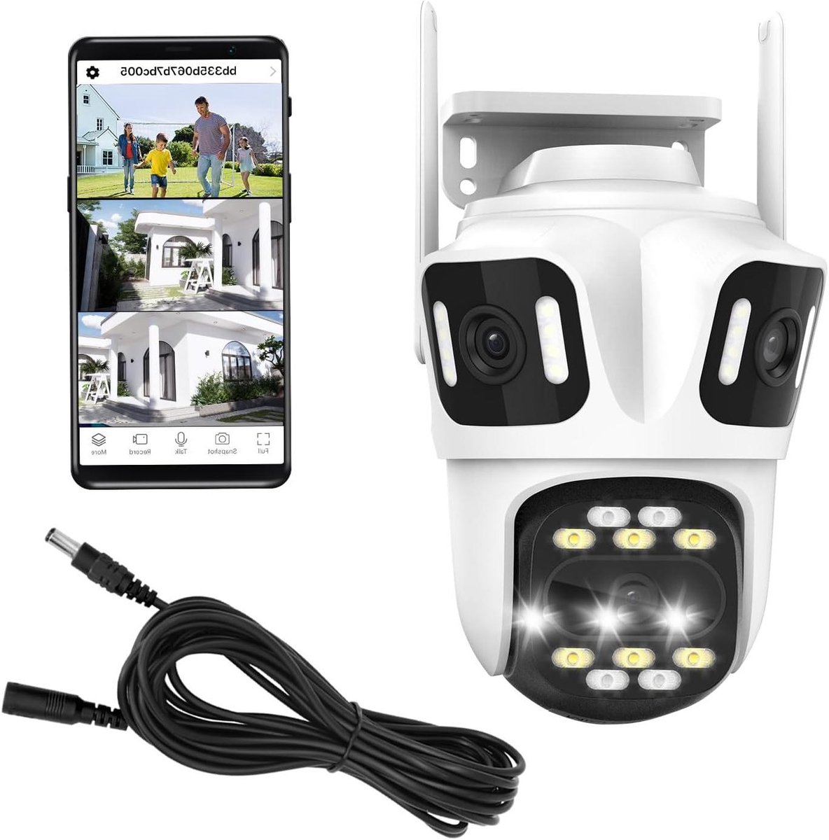 Drie Lens Camera - Buiten Camera - Huis Beveiliging - 360 Graden Zicht - 2K HD Resolutie - Wit