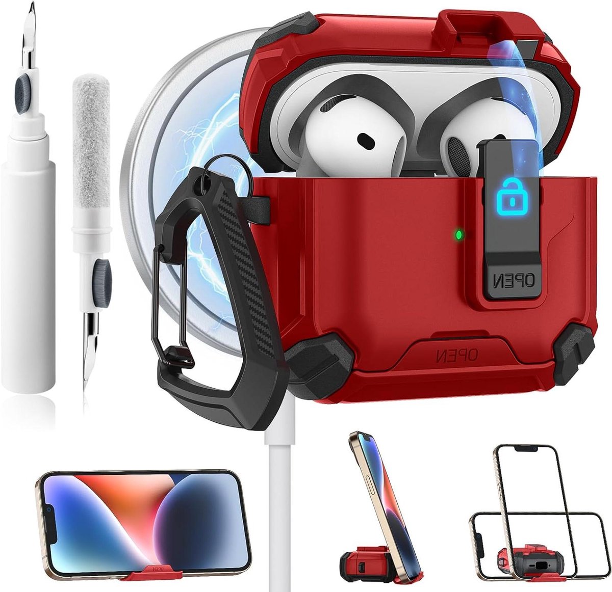 AirPods 4 Hoes - Hoofdtelefoon Etui - Bescherming Oordopjes - Automatische Veiligheidssluiting - Nauwkeurige Pasvorm - Rood