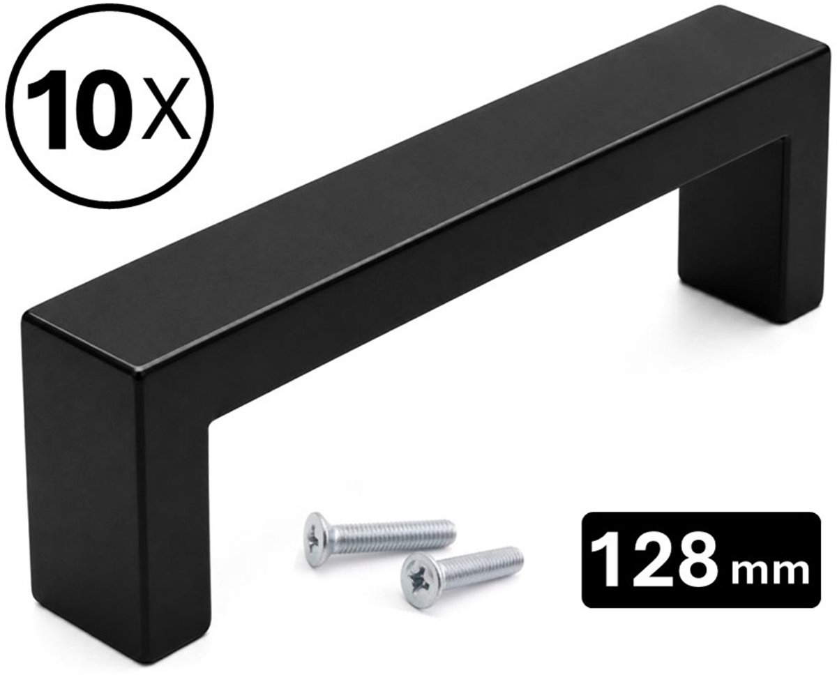 10 X MSQDESIGN Zwarte RVS Handgrepen 128 mm - Handgreep zwart - Handgrepen keukenkastjes - Keukengrepen zwart - Kastgrepen - Meubelgrepen - Handgrepen deurtjes kast - Handgreep keuken - Deurgreepjes - ladegreep - Meubelgreep zwart