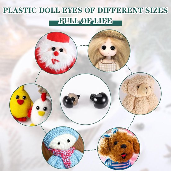 Ogen voor Gehaakte Dieren, 5-12 mm Veiligheidsoogjes met Sluitringen Poppenogen voor Amigurumi Pluche Dier Poppen Knutselen DIY - met Doos — afbeelding 4