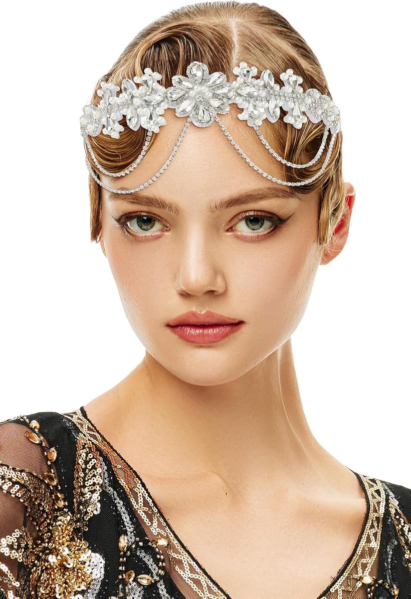 Gatsby Flapper haarband, jaren 20, strasssteentjes, kostuum, haaraccessoires, dames, hoofdketting, haarband, hoofdband