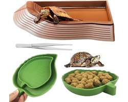 4-in-1 Waterbak Set voor Landschildpadden met 2 Voederbladen voor Reptielen, Ideaal voor Schildpadden, Hagedissen en andere Reptielen
