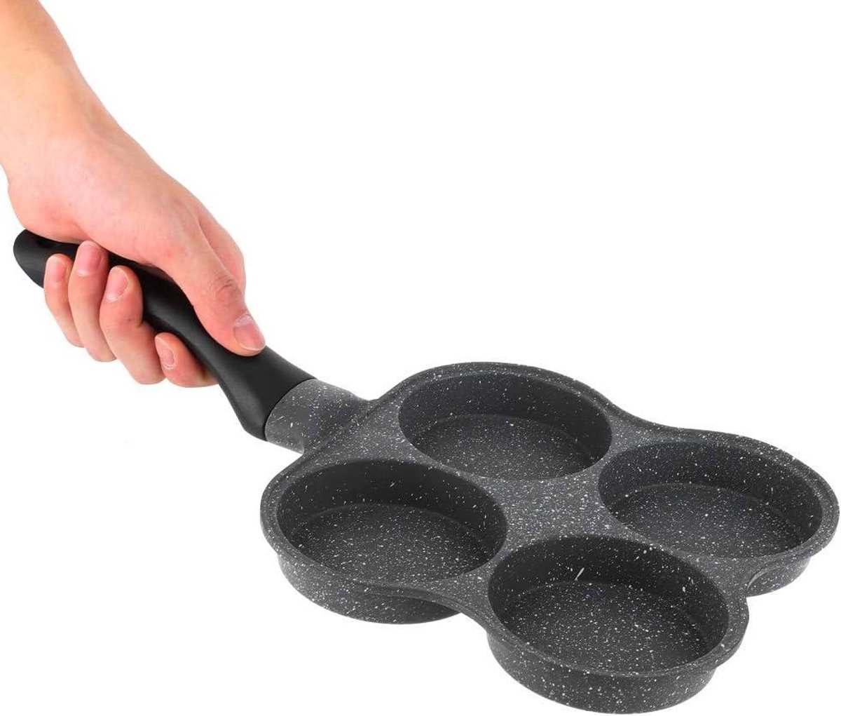 Pannenkoekenpan met 4 Gaten - Omeletpan Koekenpan - Ontbijt Bakken - Anti-aanbak Laag - 29 x 21 cm - Zwart
