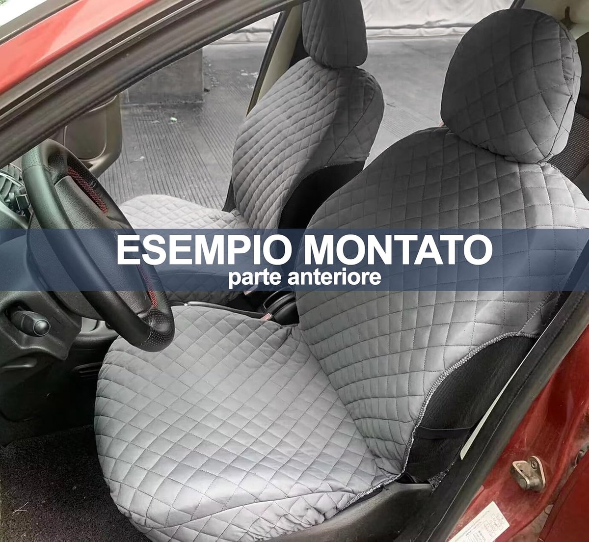 Universele autostoelhoezen - Stoelbekleding Auto - Autostoelen Beschermen - Gewatteerd Polyester - Voorstoelen Set - Grijs – foto 3