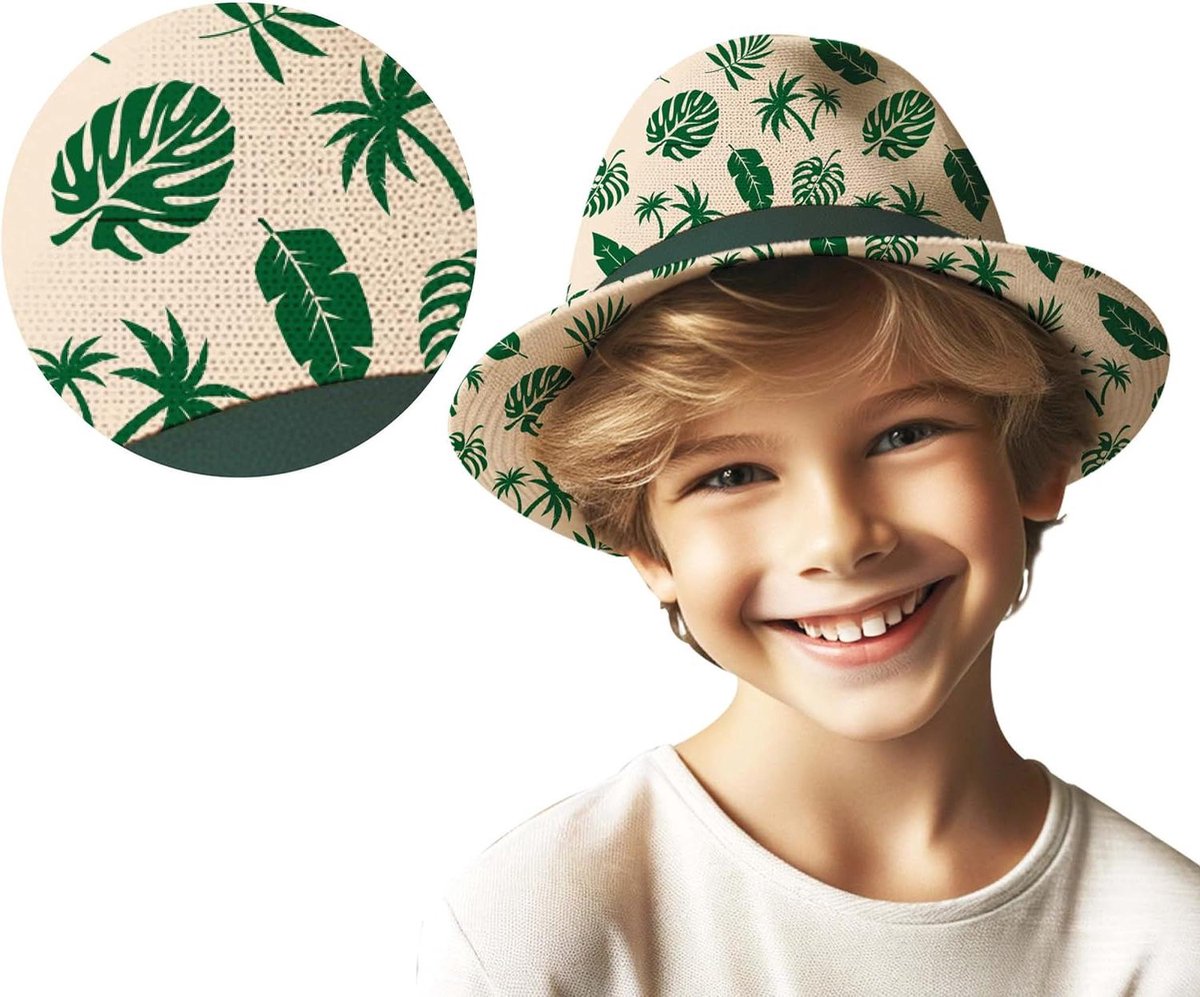 Zomermuts Kinderen - Zomerhoed Bladeren - Feestjes Buitenshuis - Tropische Bladerprint - Eenheidsmaat - Natuur en Groen