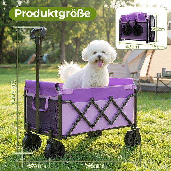 STILVORA Tuinkar - Opvouwbaar 100 Liter 100 kg - 74 x 46 x 96,5 cm - Staal en 600D Oxford - Paars - Voor Tuin Camping en Boodschappen — afbeelding 3