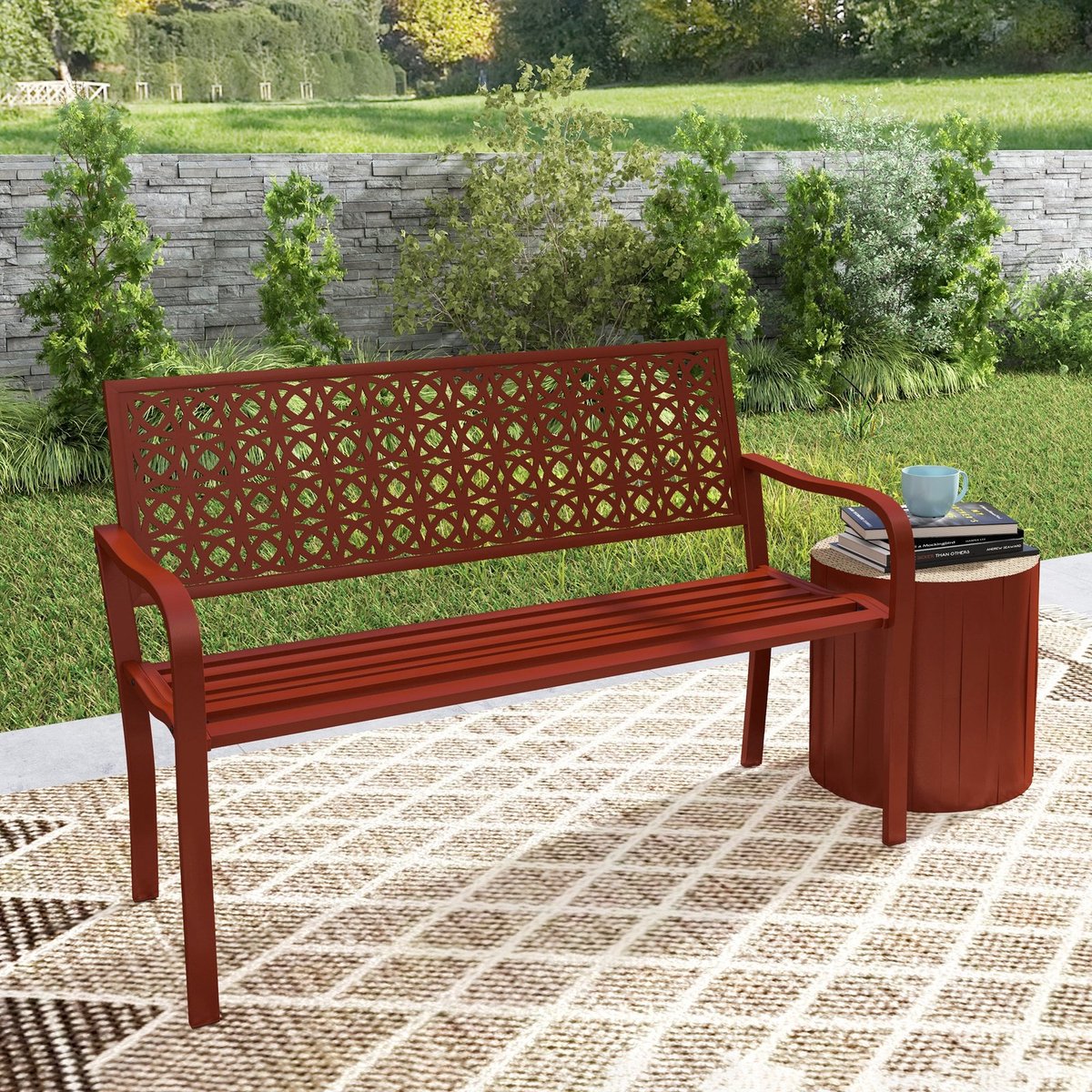 YYchan tuinbank voor buiten - 2 personen - rood - 127 x 63 x 85 cm