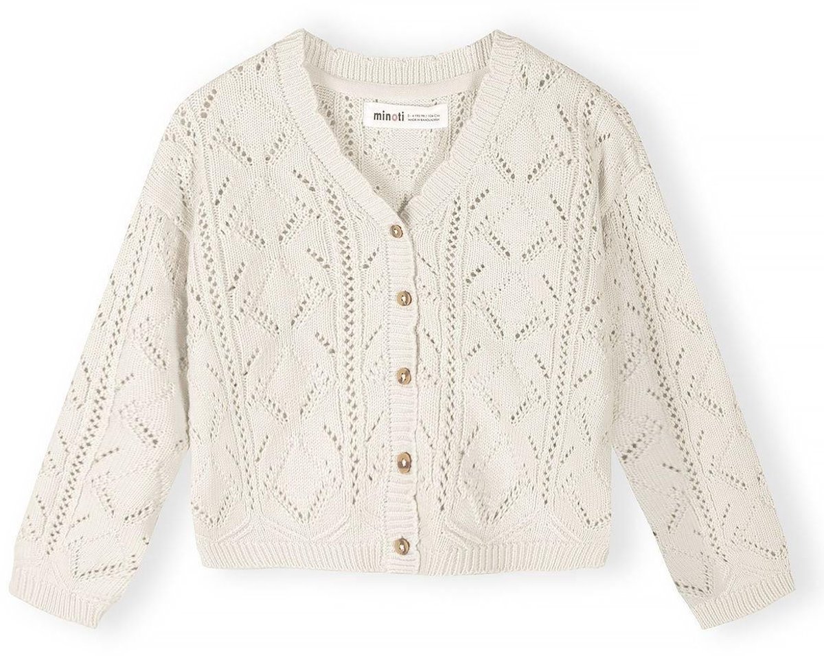 Minoti vest meisjes gebreid - pointelle cardigan wit