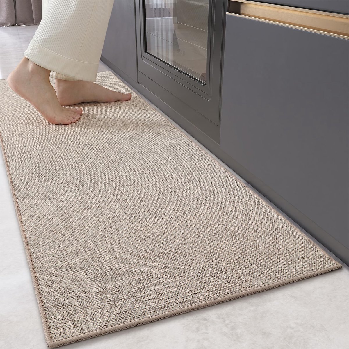 Antislip Keukenloopmat 43x180cm - Wasbare en Absorberende Vloermat voor Keuken en Gang, Beige, Dun en Rubber Onderkant