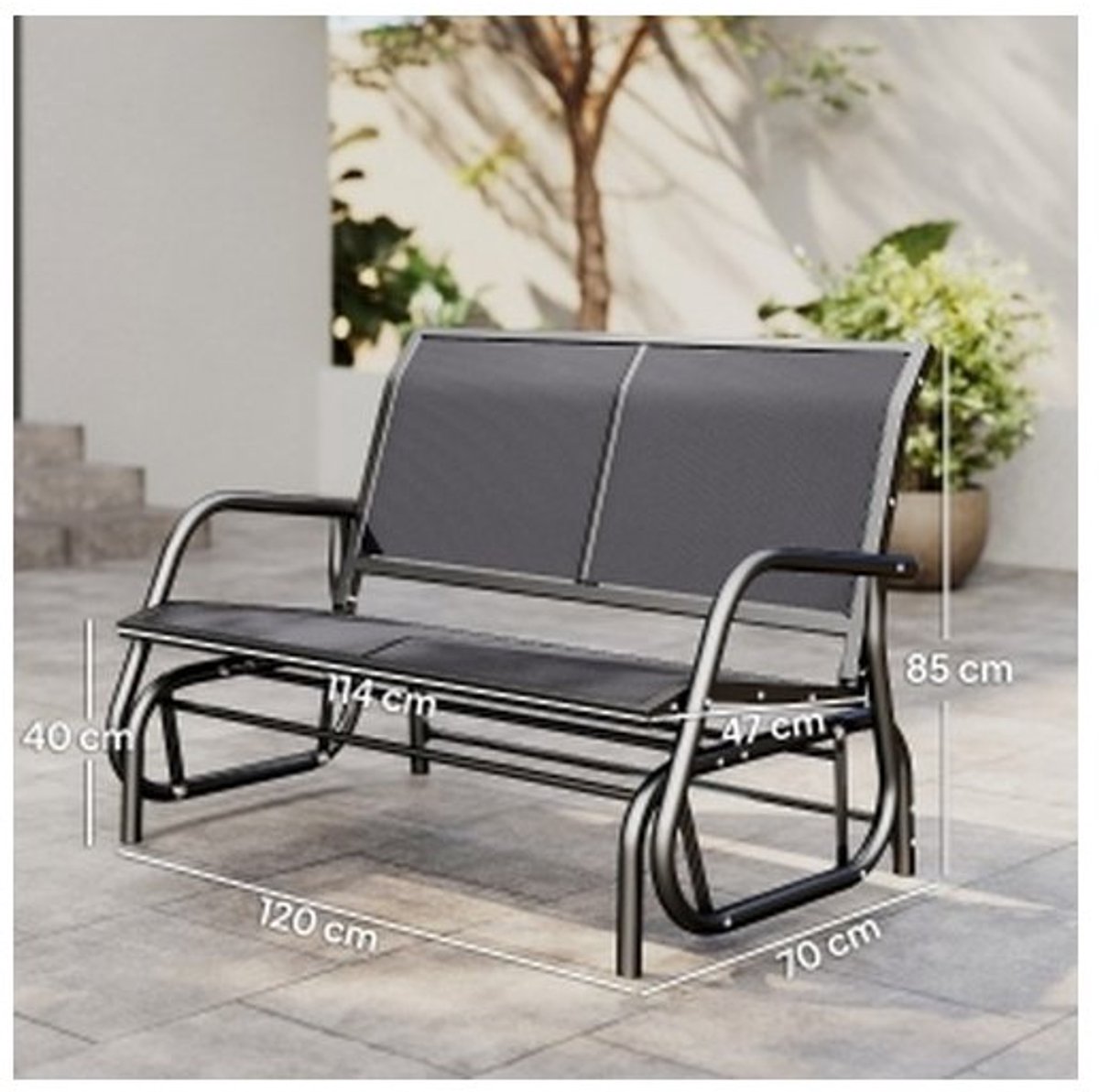 YYchan schommelbank voor buiten - 2 personen - grijs - 120 x 70 x 85 cm