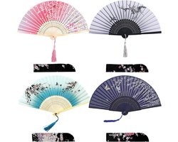iZoeL 12 stuks Handwaaier witte waaiers bruiloft papieren waaiers bruiloftswaaier gastgeschenk voor bruiloft, zomerfeest, met zakje, 4 stuks met patroon