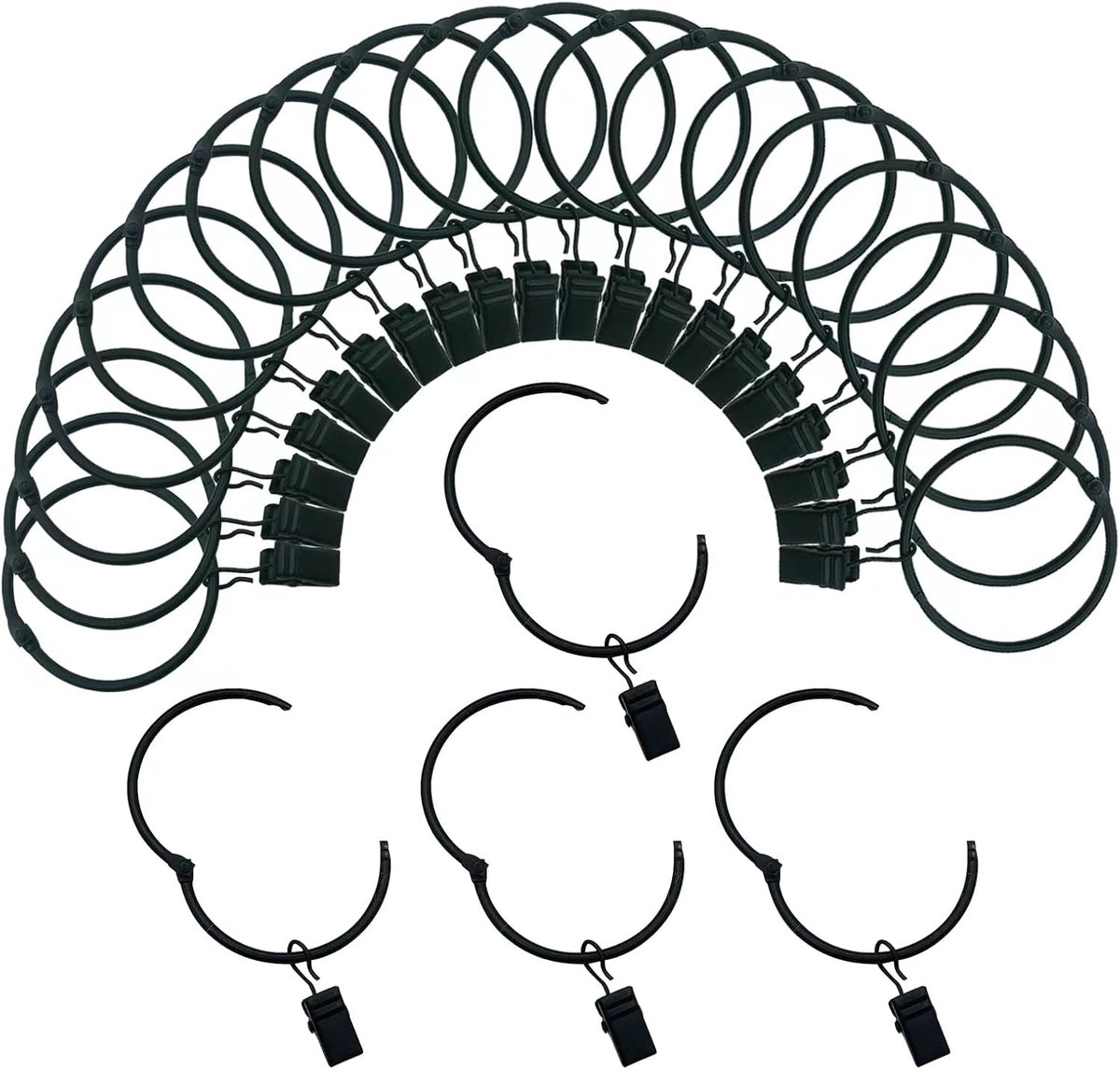 Gordijnringen met clips 1,5 inch binnendiameter te openen 24 stuks roestvrije metalen hangers ring decoratief gordijn vintage zwart TXZWJZ