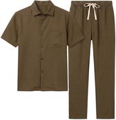 Oversized Zomerset Heren - Linnen Broek Heren - Linnen Overhemd Heren - GB7165 - Bruin - Maat L