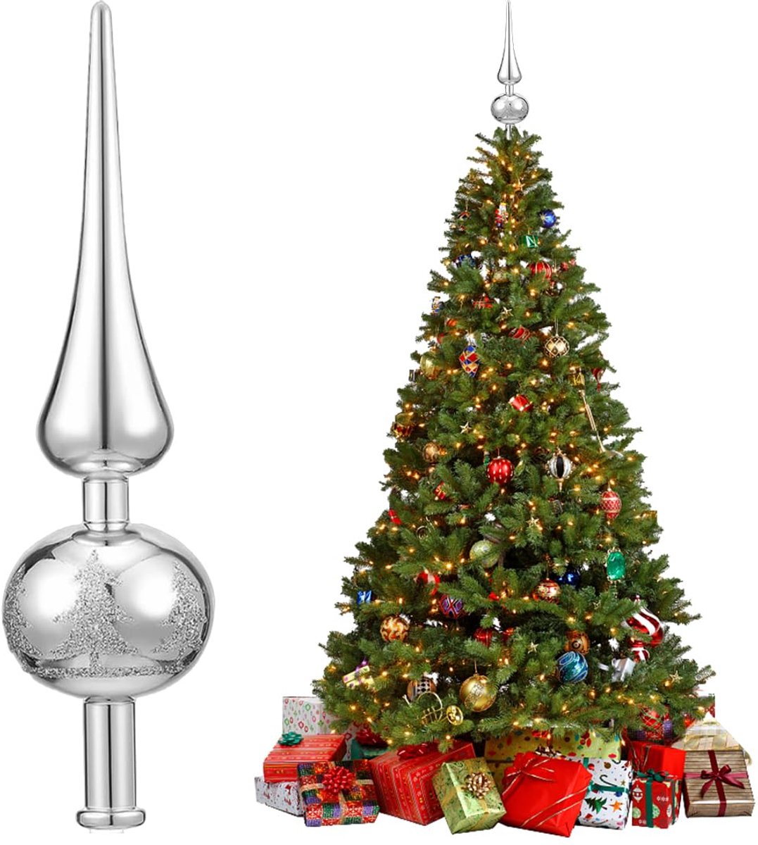 Kerstboompiek, glanzende kerstboomtopper, kerstboom, geschikt voor kerstboom, feestelijke decoraties, minimalistisch en prachtig design, zilver