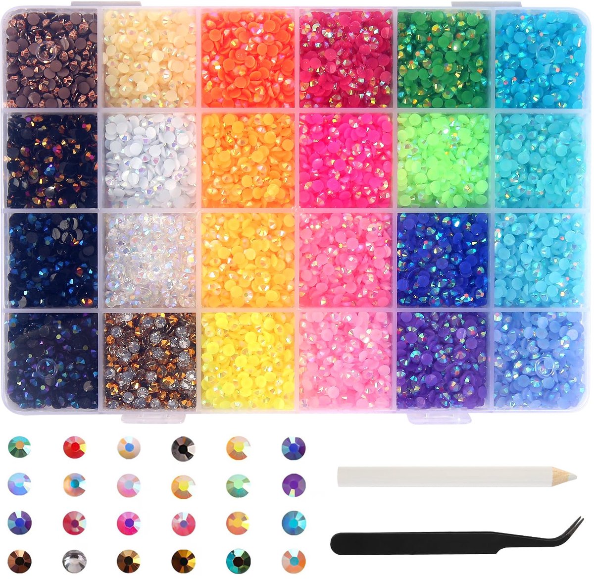 Strass-steentjes voor nagels, 4 mm, nail art, strasssteentjes, platte achterkant, ronde glittersteentjes, nagels met pincet en stippelstift, nagelstenen, strassteentjes voor doe-het-zelf