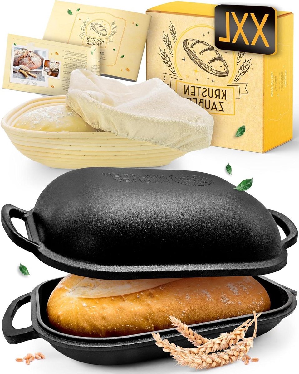 Broodpan met deksel - Gietijzeren pan - Brood bakken - Optimale warmteopslag - 40 cm - Zwart