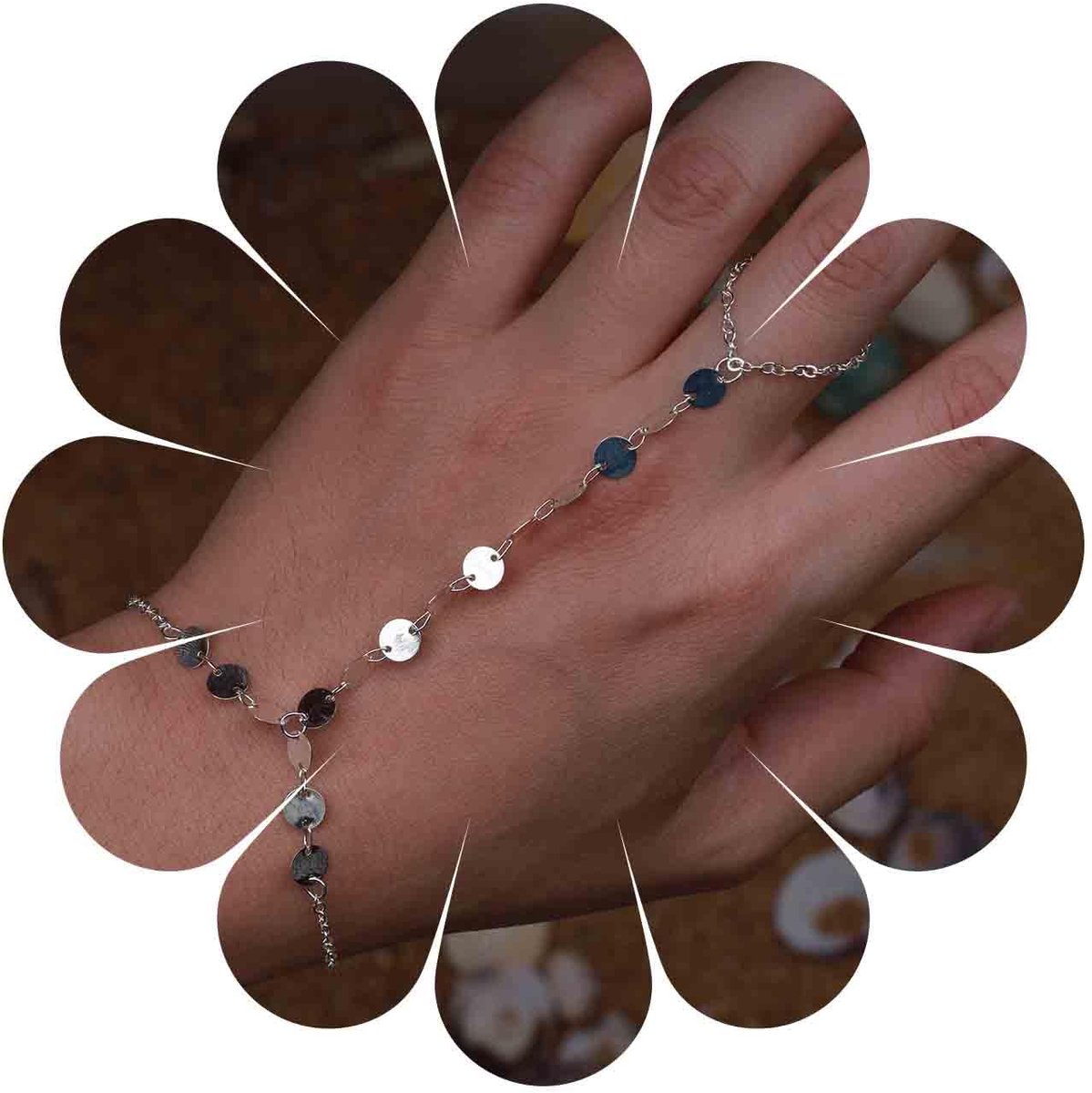 gouden armband vingerketting disc link pols armband slaven boho pailletten charme hand armband sieraden cadeau voor vrouwen en meisjes