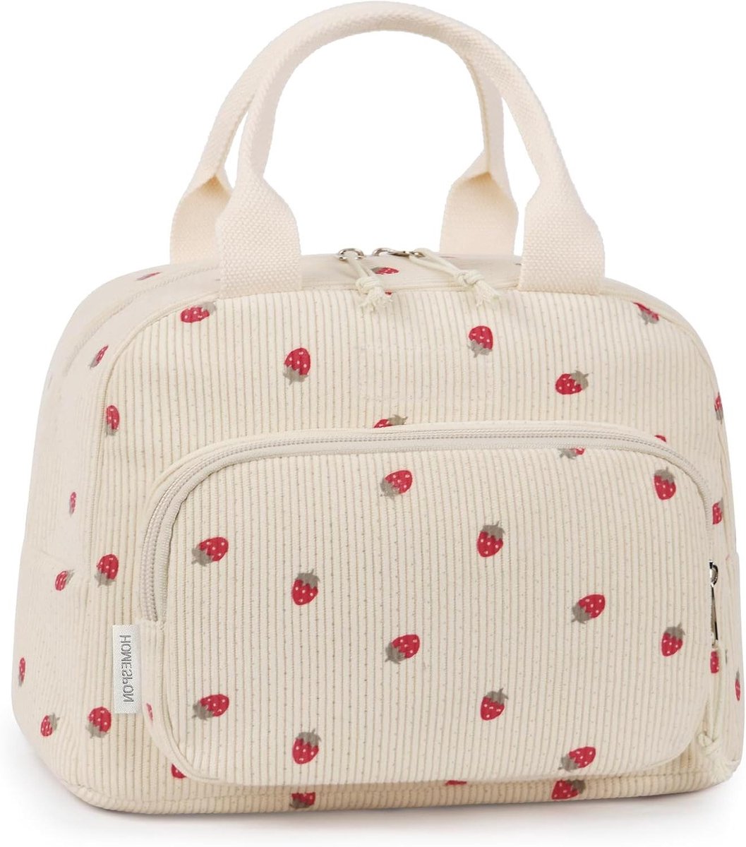Corduroy lunchtas - Koeltas draagtas - Lunch meenemen - Ruim voorvak - 29 x 165 x 21 cm - Bruin