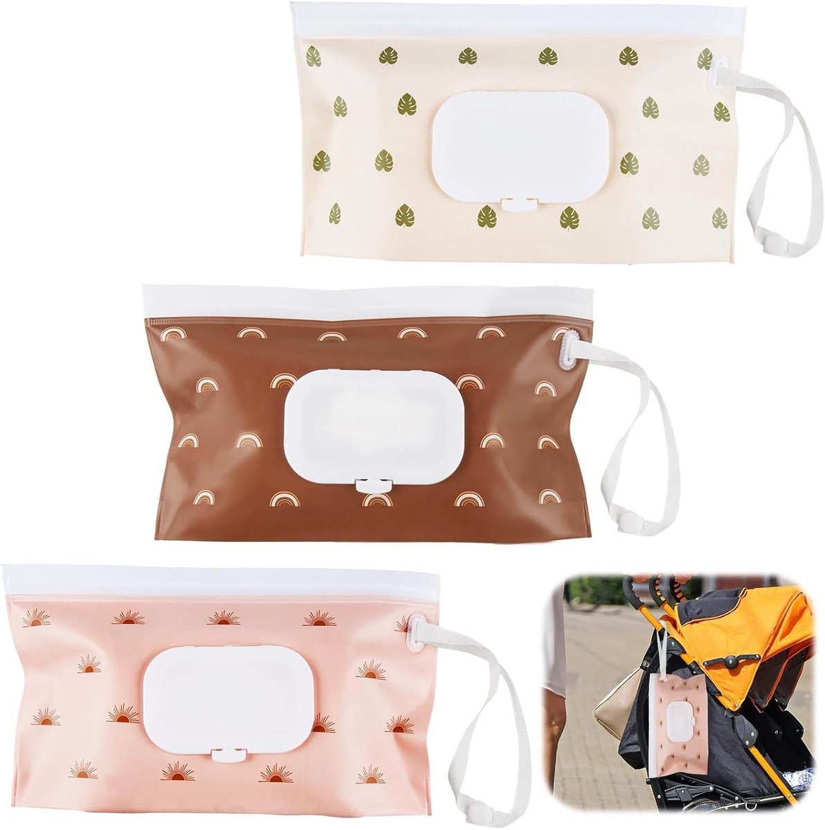 Navulbare Doekjesbox - Draagbare Houder - Baby Verzorging - Waterdicht en Stofdicht - 3 Stuks - Zwart