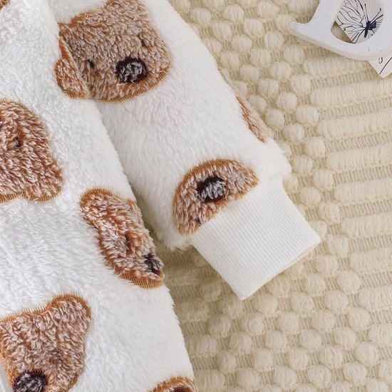 Fleece baby snowsuit met berenprint - warme winterbody met capuchon voor meisjes en jongens, 0-18 maanden van Merkloos — afbeelding 4