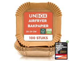 UNBOX Airfryer Bakpapier - Airfryer Accessoires - Bakpapier Airfryer - Airfryer Bakjes - Airfryer Bakpapier Vierkant voor Heteluchtfriteuse XL & XXL - 20-24 cm - 100 stuks