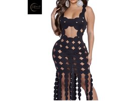 Luxe Festival Jurk –Dare to Undress –Erotische Jurk – Sexy Jurk Dames – Zwarte Maxi Dress – Kinky Outfit – Sexy Lingerie Accessoire – Clubwear – Wasteland, Crazyland, BITCH, Madam Homard, Boudoir Nocturne – Lingerie Erotisch – Sexy Lingerie – S, M, L