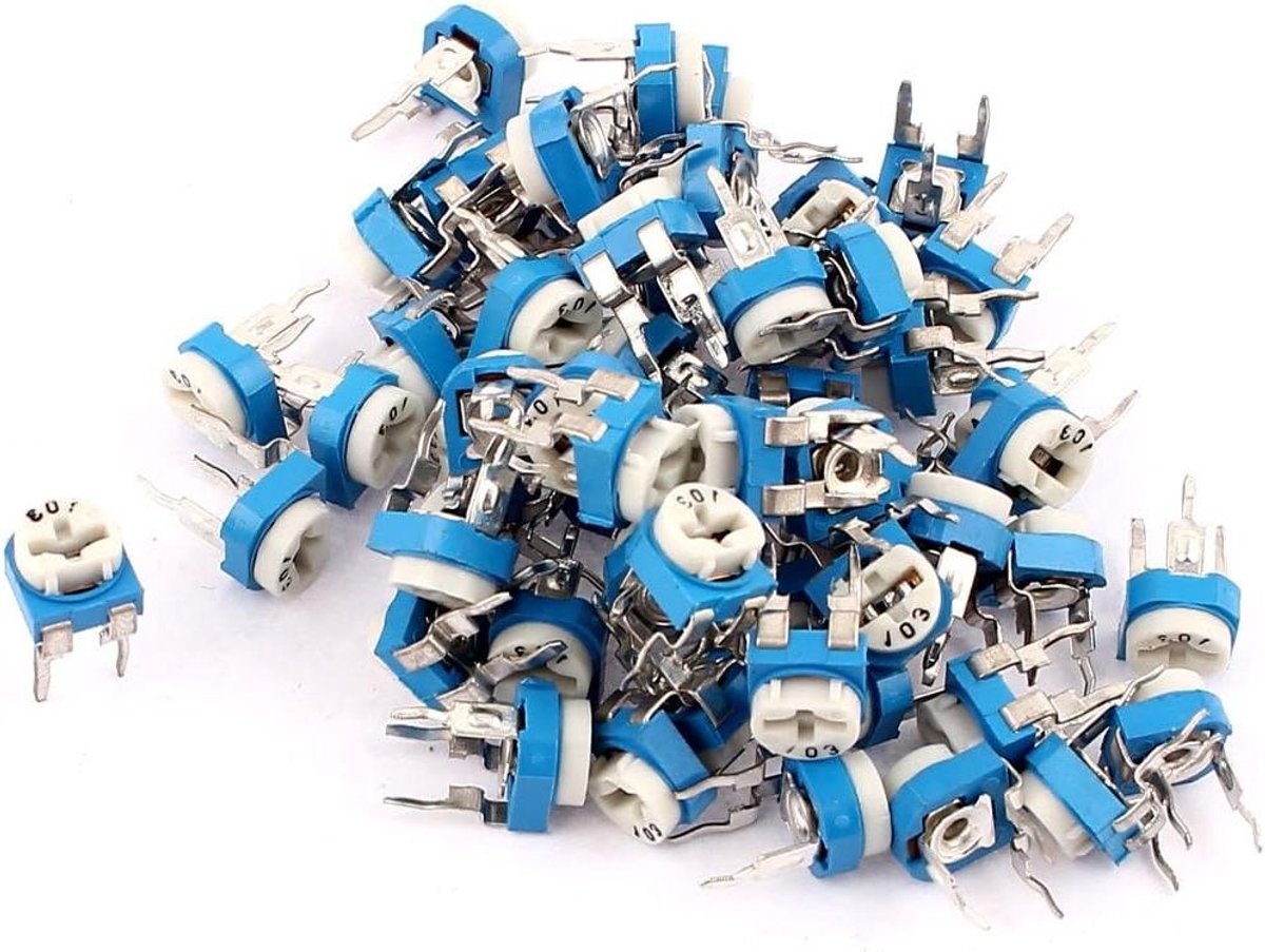 Trimmer Potentiometer - Verstelbare Weerstand - Elektronica Reparatie - 3 Terminals - 10K Ohm - Wit