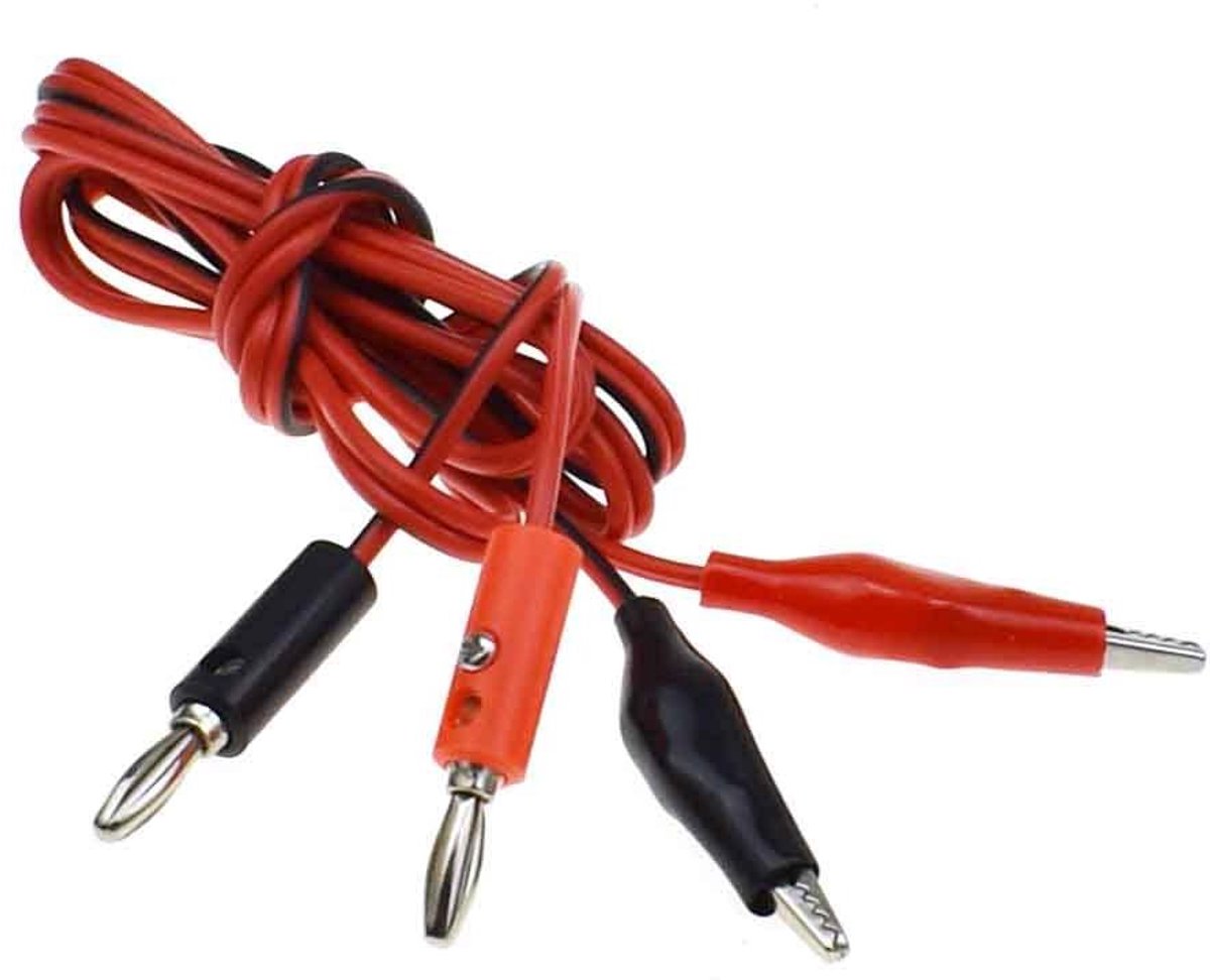 Testkabel Banaanplug - Meetkabel - Elektrische Metingen - Clip Verbinding - 1 Meter - Zwart
