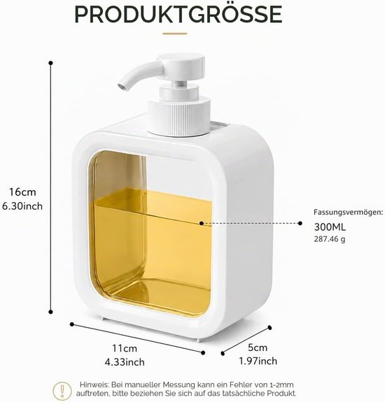 Handmatige pompdispenser fles, 300 ml, decoratieve navulbare zeep en lotion dispenser voor keuken, badkamer, wastafel, reizen, draagbaar, lekvrij, fles voor afwasmiddel en shampoo — afbeelding 2