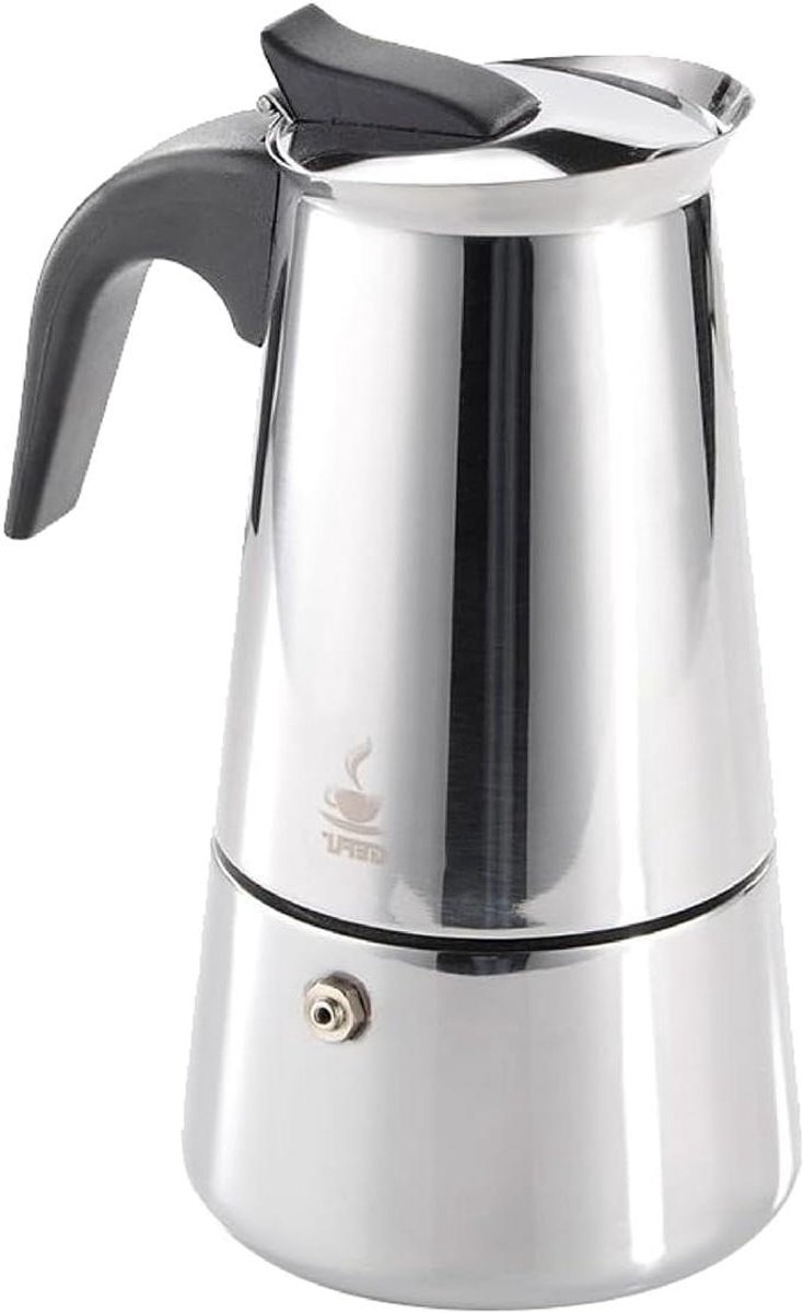 Espressomachine Emilio - Koffiezetter - Verse Espresso - Geschikt voor alle kookplaten - 2 Koppen - Zwart zilver