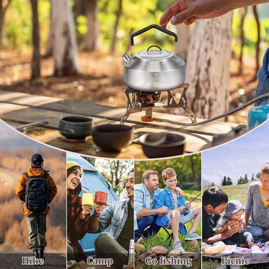 Waterkoker Outdoor - Camping Ketel - Koffie en Thee - Anti-scald handvat - 1 Liter - Zilver — afbeelding 4