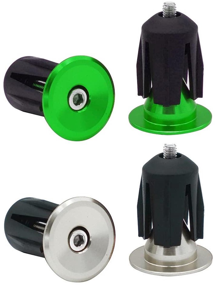 Stuurdoppen Fiets - Handvatdoppen Stuur - Bescherming Stuur - Aluminiumlegering Constructie - 24 mm Buitendiameter - Zilver en Groen