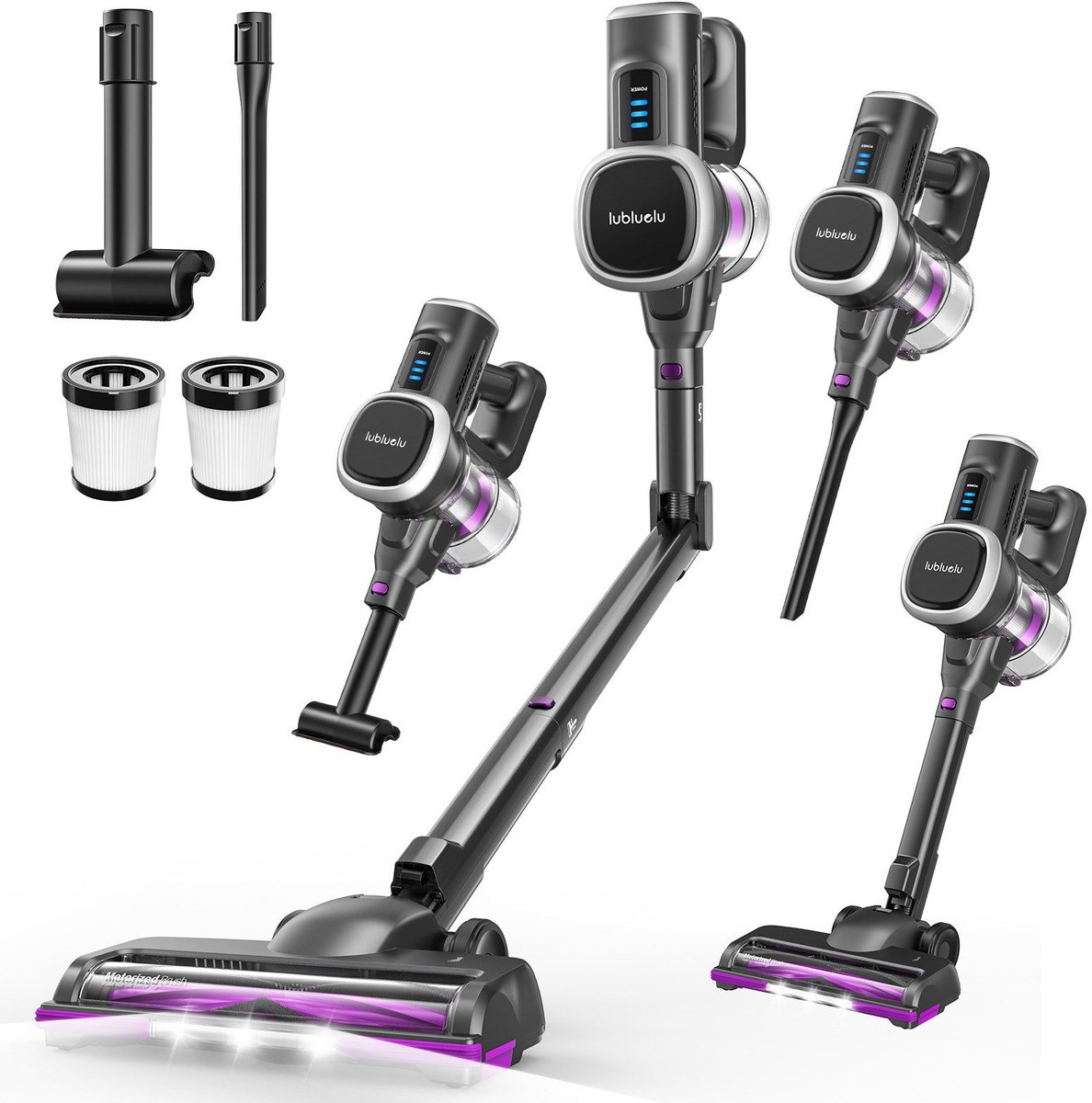 Lubluelu P5 Flexibel en opvouwbaar Draadloze Steelstofzuiger 50Kpa- 5 in 1 Handstofzuiger - Zelfstaand Design - 50 Min Gebruikstijd - Verwijderbare Batterij- Anti-klit Borstel - HEPA-filter - LED-koplampen