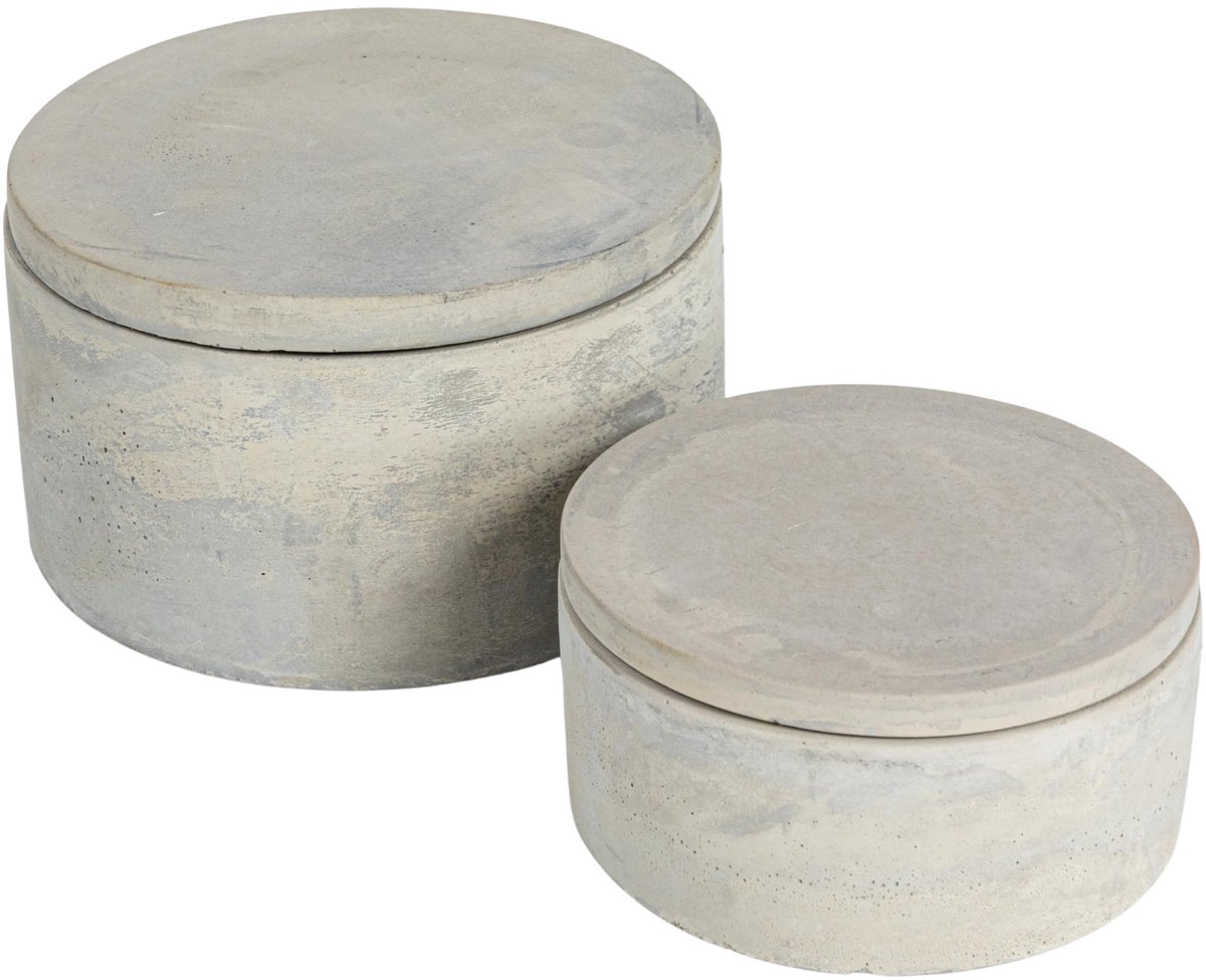 Bloomingville Ronde decoratieve cement opslag met deksels, grijs, set van 2, grijs