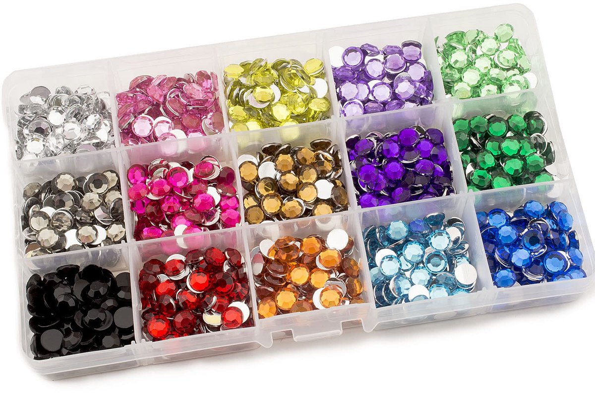 7mm Verschillende kleuren Strass steentjes in Opbergdoos Value Pack (N703)