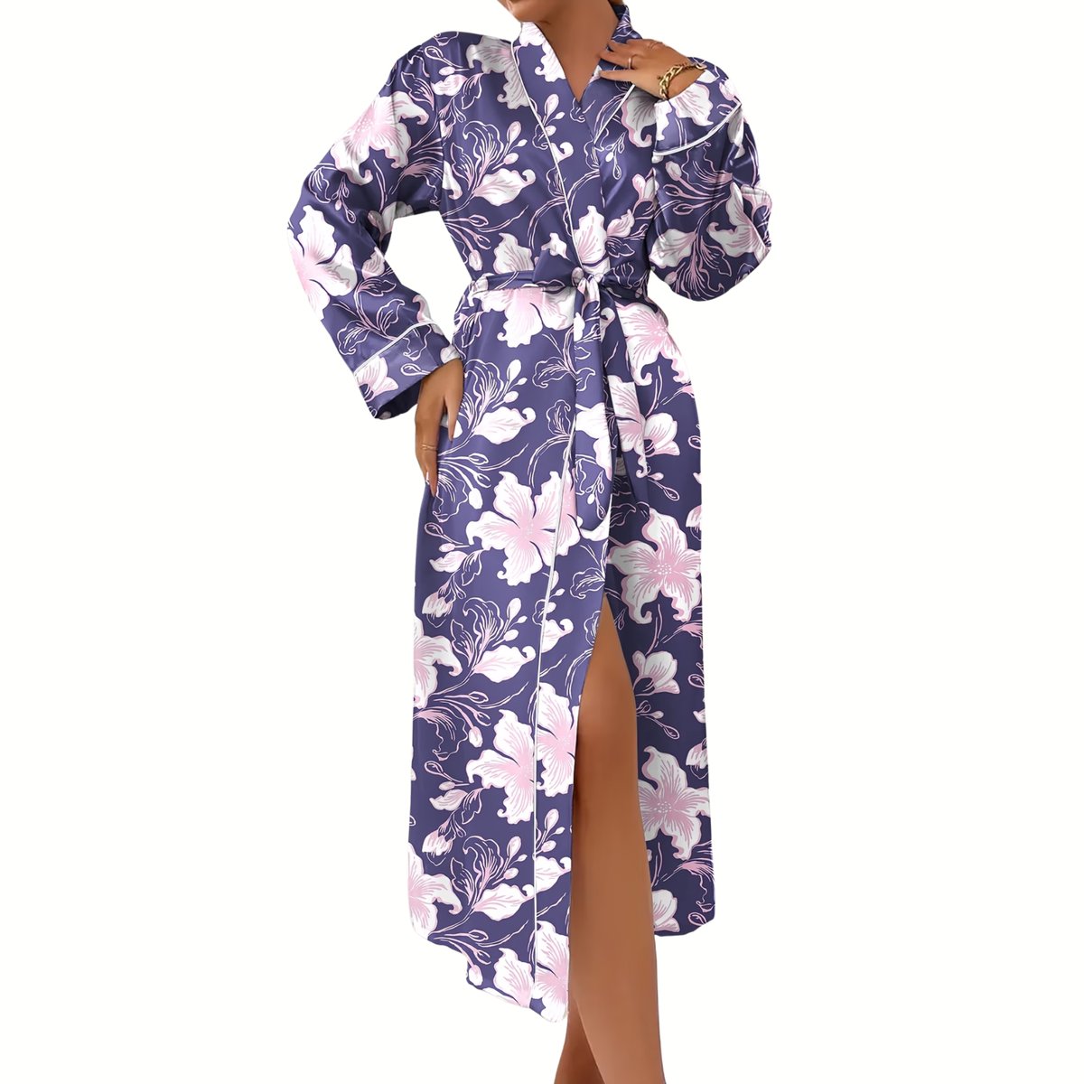 Currero Satijnen Badjas Dames - Kimono - Kamerjas - Satijn - Ochtendjas - Duster - Pyjama - Meerkleurig Violet