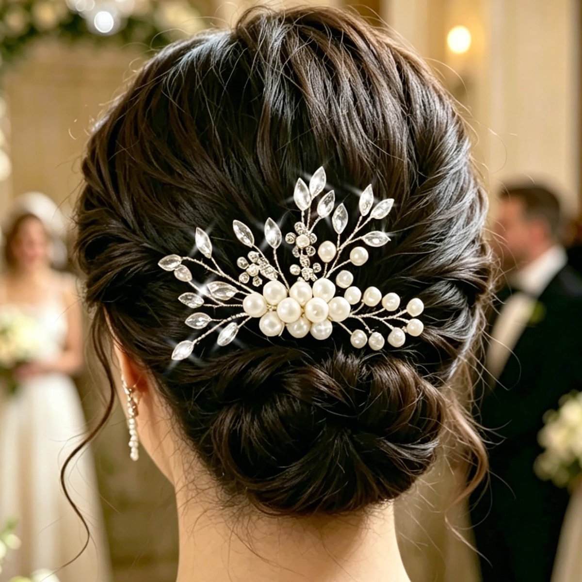 Bruidshaarkam met zilveren parels en kristallen haaraccessoires voor bruiloft, elegante haarkam met parels en strass voor bruidsmeisjes, feestelijke haaraccessoires voor feestjes en
