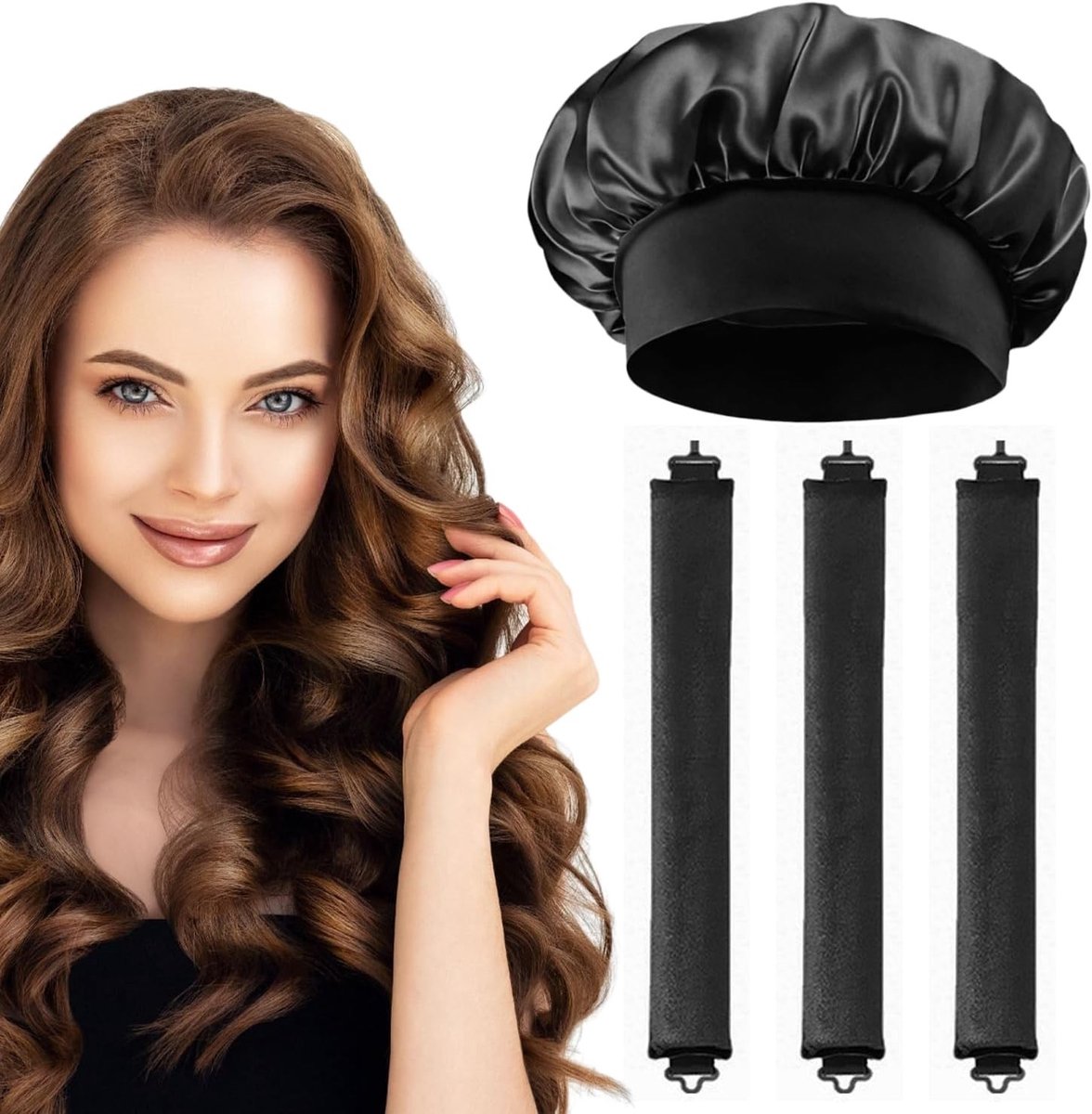 Warmtevrije krulstaven set van 3, flexibele haarkrullers voor nachtgebruik, ideaal voor alle haartypes en satijnen muts inbegrepen