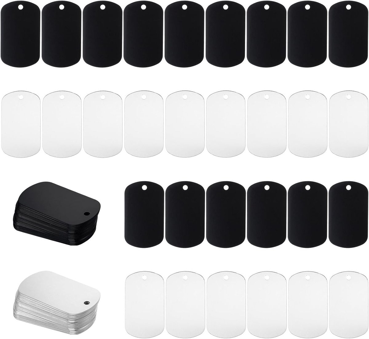 30 stuks zwarte hondenpenningen, aluminium set honden, hondentag, blanco sleutelhanger, sieraden, huisdierpennen, blanco plaatvorm voor halskettingen, zwart zilver