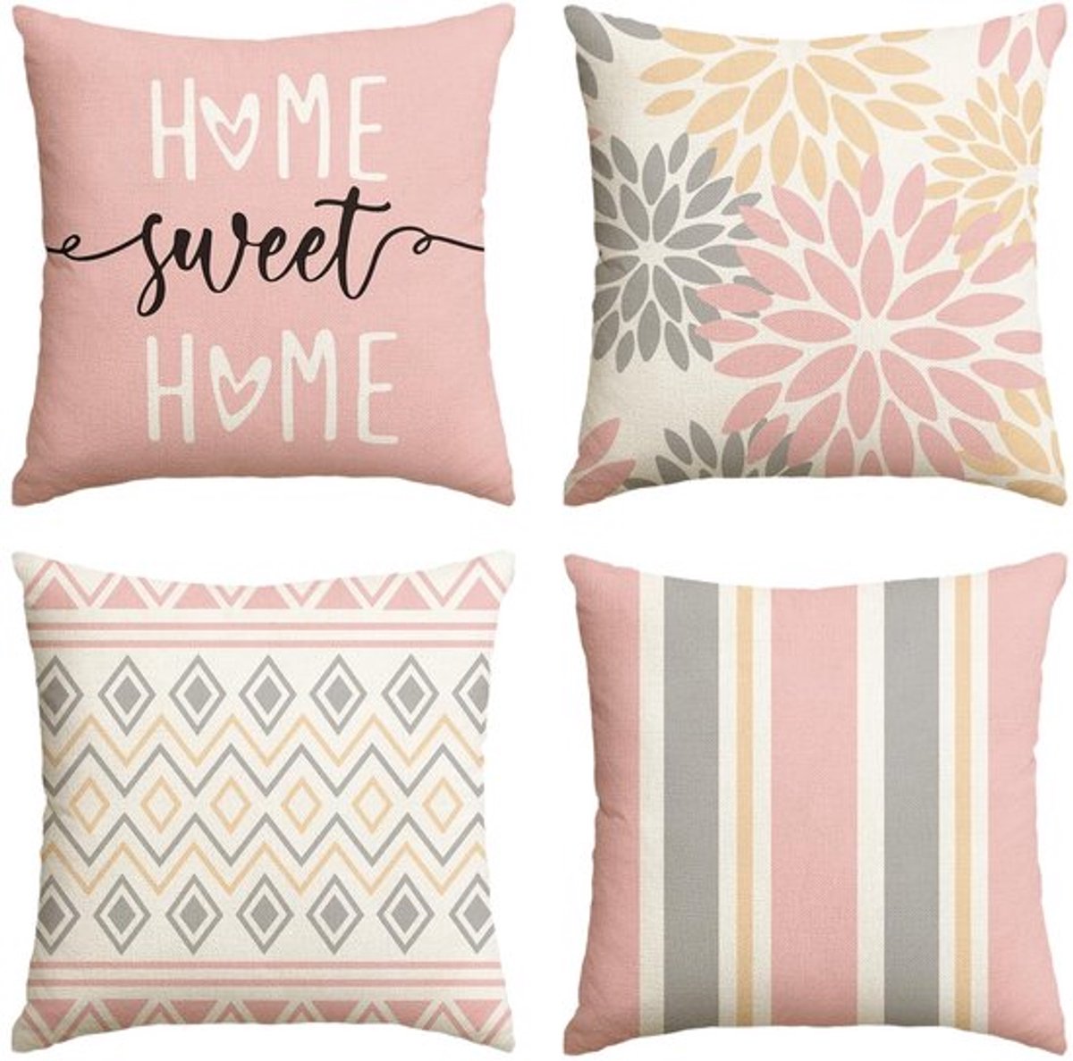Onf3 - Geometrische Kussenslopen - Set van 4 - Roze Dahlia's