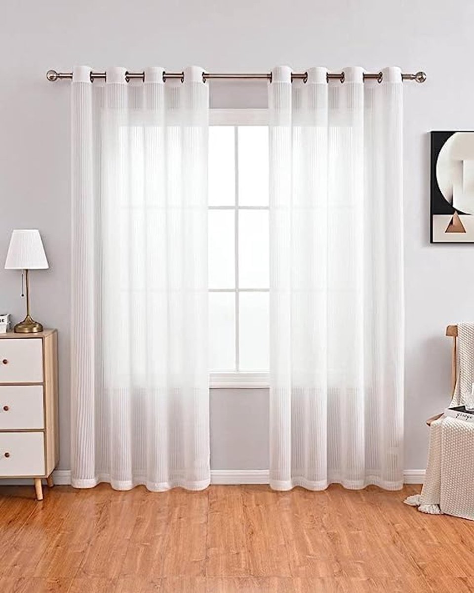 transparante gordijnen voor slaapkamer, transparante voile-doorvoertule, raamgordijnen voor woonkamer/terrasdeur, set van 2 panelen