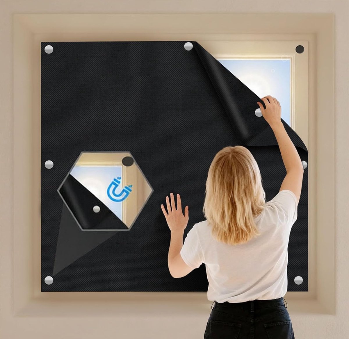 Magnetische, Gordijnen zonder Gaatjes, Katoen- en Linnenmix, Zonwering, Verduisteringsgordijn voor Kinderkamers, 60 x 73 cm