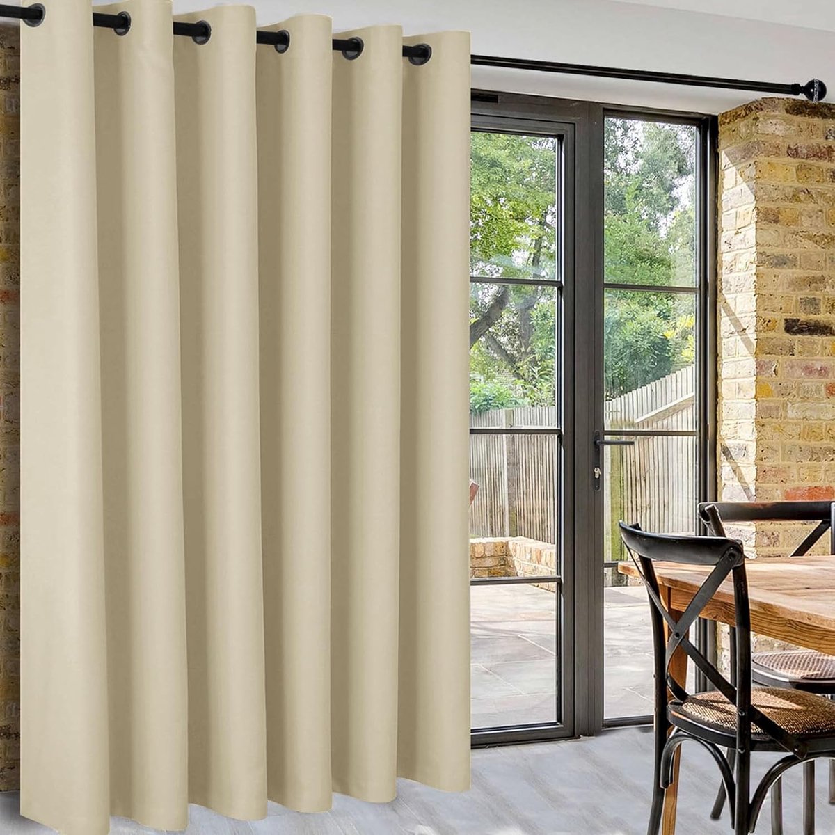 Beige Gordijnen met Oogjes Enkele Thermische Deurgordijn 84 Inch Drop, 1 Paneel Deurgordijn voor Slaapkamer Woonkamer, Licht Beige, 100 x 84 inch Breedte bij Lengte