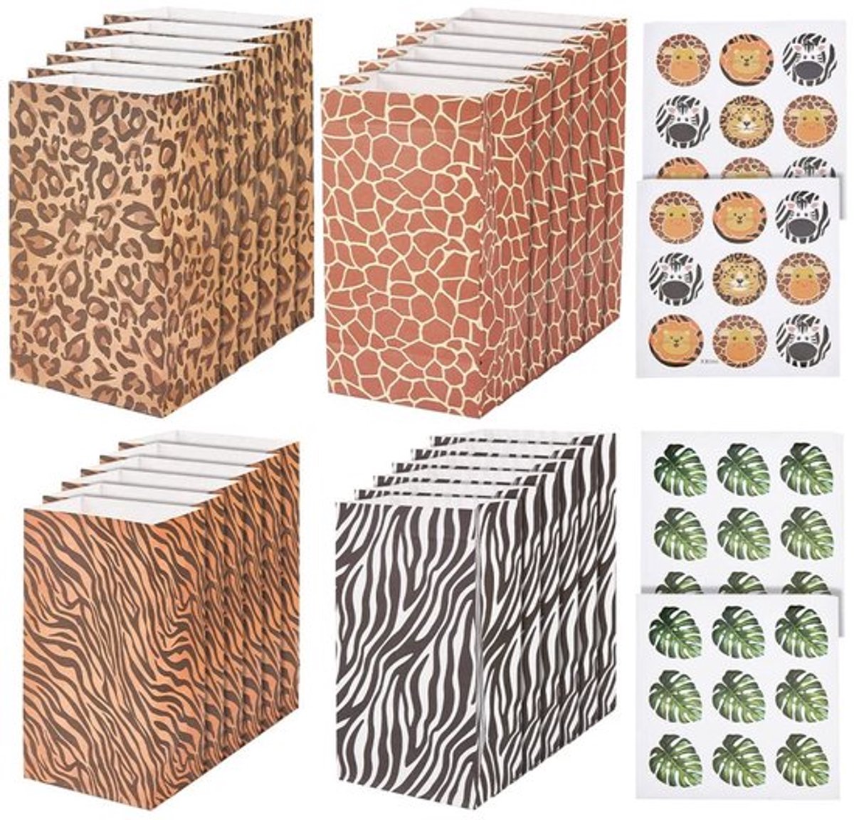 Dailygoody - Papieren Zakken Dierenhuidprint - Traktatiezakken Safari