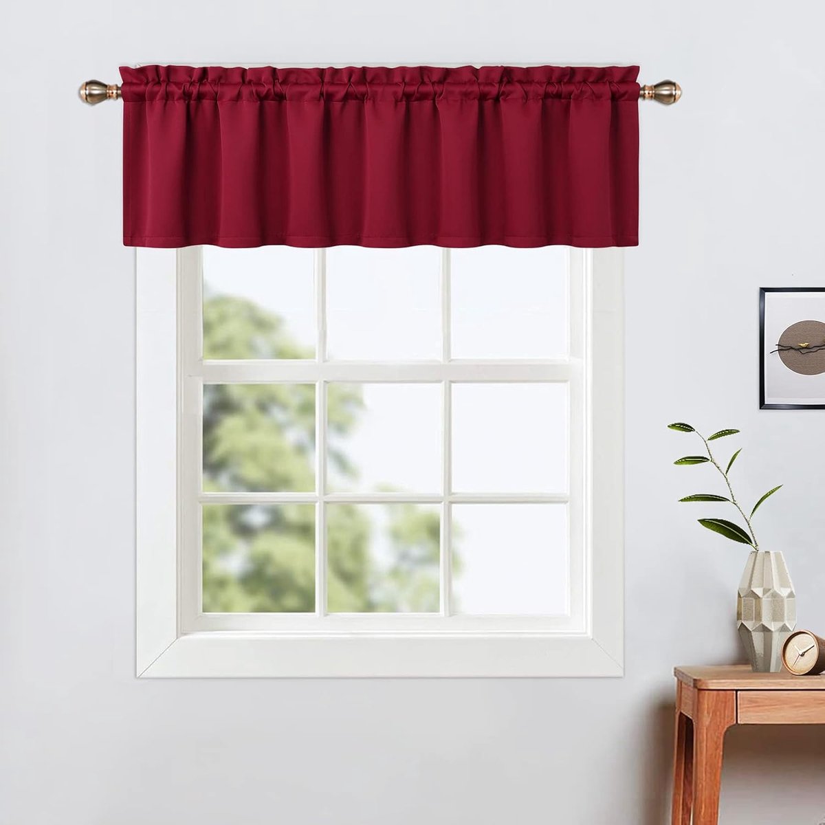 Valance keukengordijnen, 132 x 38 cm lang, rode wijn, roedezak kort verduisteringsgordijn voor kleine ramen, thermische raambehandeling en kamerverduistering cafégordijn